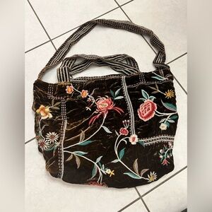 Johnny Was Floral Embroidered Velvet Shoulder Bag